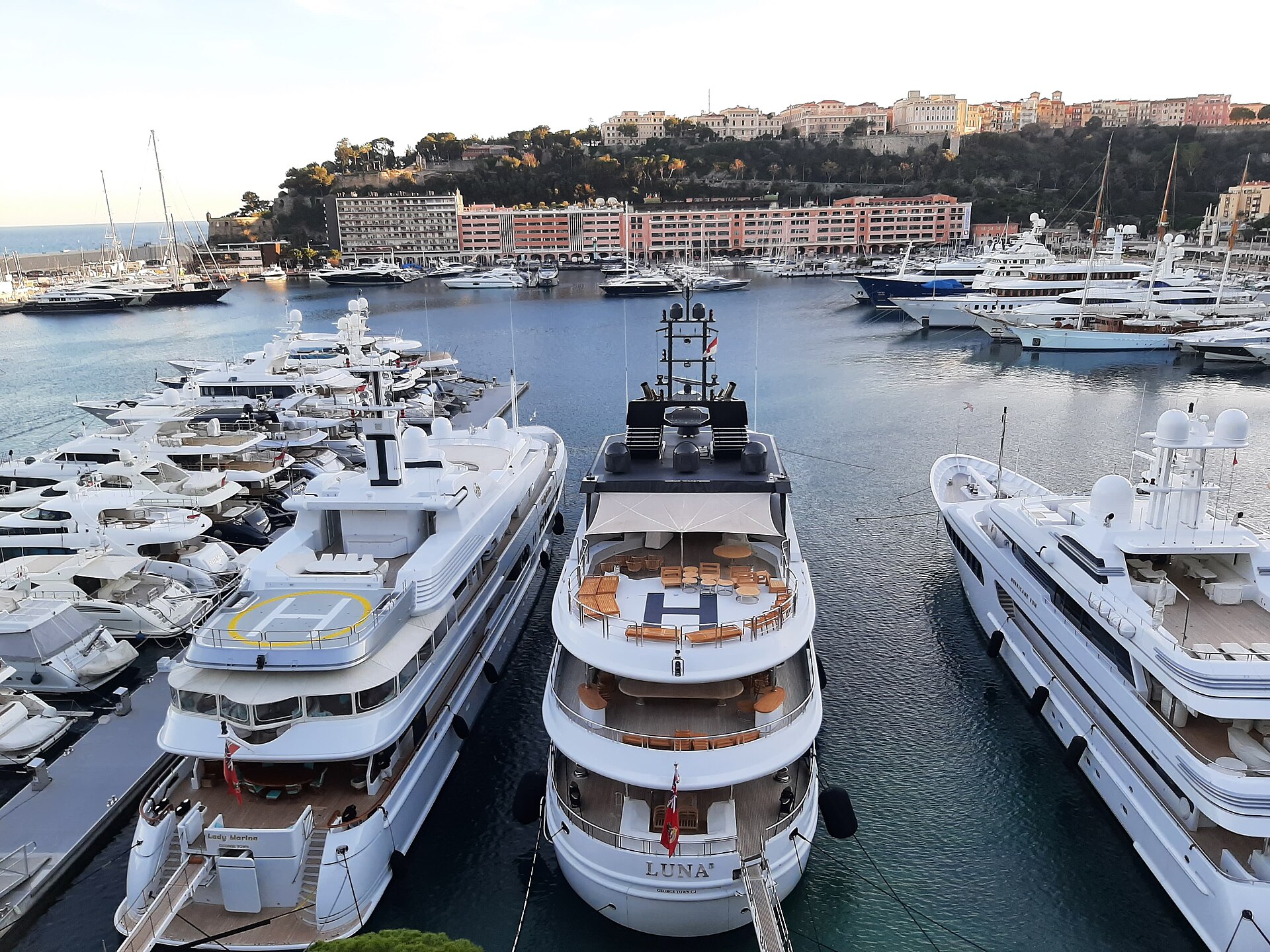 Port Hercule, Monaco, lined with yachts beneath the Principality's skyline
